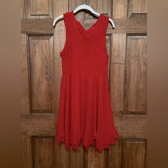 Free People Red Lace Sleeveless Fit and Flare Mini Dress Size Medium - Picture 1 of 7